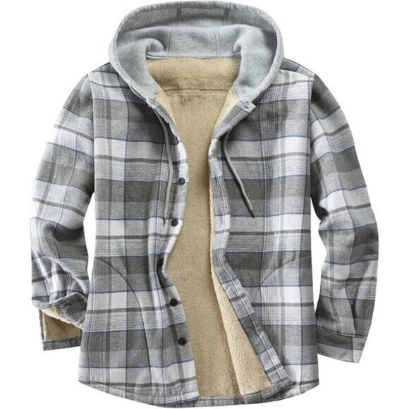 Men's Plaid Flannel Shirt JacketSherpa Lined Hooded Warm Button-Down